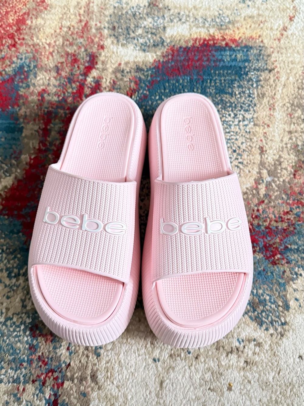bebe Light Pink Logo Slides Sandals
